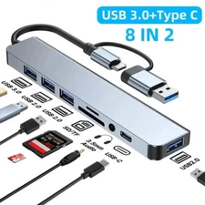 8 in 2 Usb Adapter USB TYPE-C 3.0 HUB 3.5MM Audio TF/SD Card Reader Mac&Windows