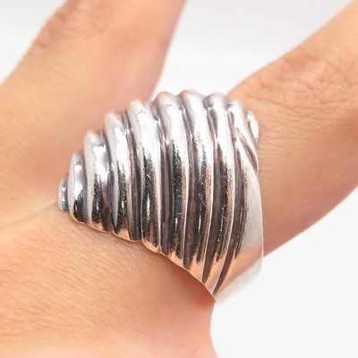 925 Sterling Silver Vintage Ribbed Statement Ring Size 7.75  925 Sterling Silver Statement Ring Size US 7.75 Vintage main image 0