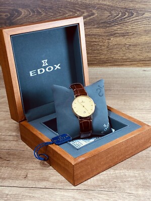 Classic, Elegant Gold 750 Edox Gold Dial Unisex Watch 71255 Slim
