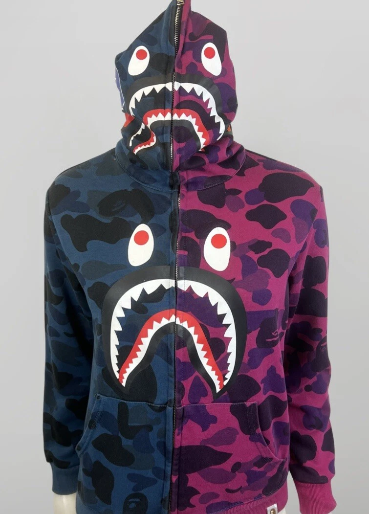 A Bathing Ape BAPE Camouflaged Tiger Shark Head Zip Sweater Size Small Unisex