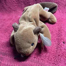 1995 RARE & RETIRED TY BEANIE BABY~BUCKY THE BROWN BEAVER 8" PLUSH TOY