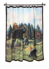 Blonder Black Bear  Rustic Lodge Shower Curtain  ,New