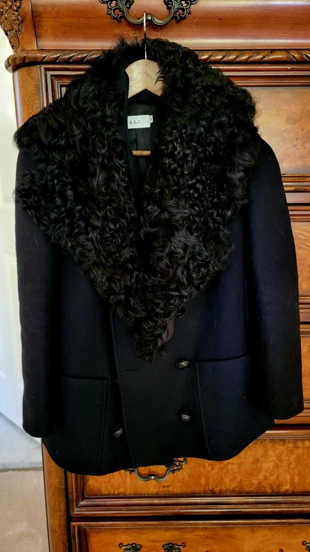 $895 A.L.C. Black Wool Cashmere Blend Fur Peacoat Jacket 0❤️
