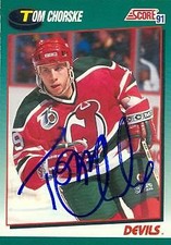 Tom Chorske autographed Hockey Card (New Jersey Devils) 1991 Score #63T