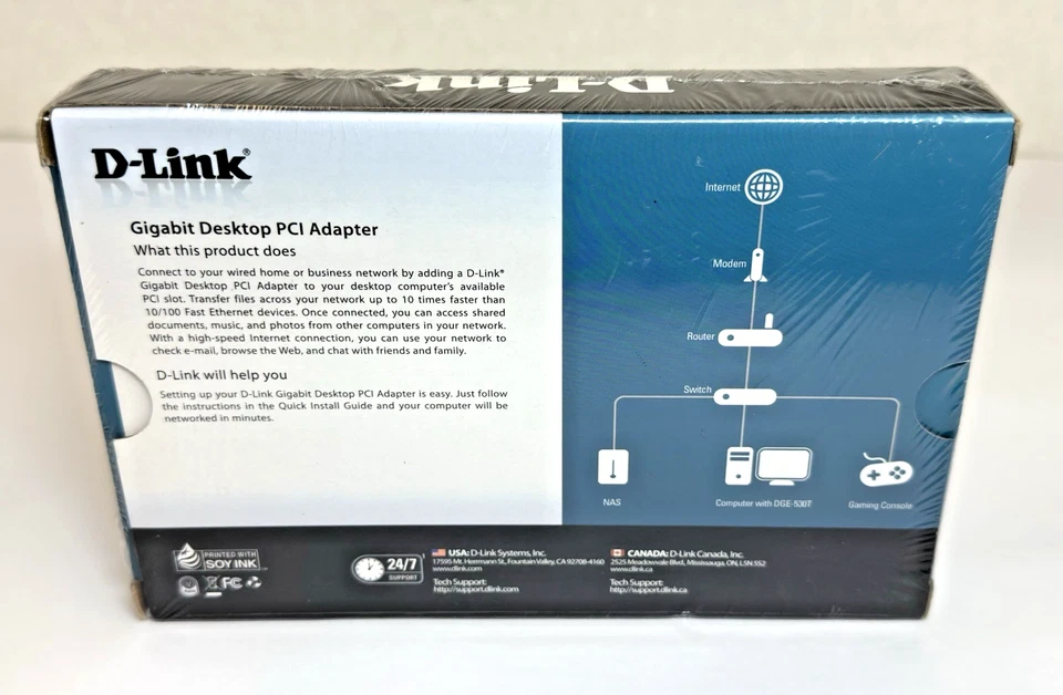 D-Link DGE-530T 10/100/1000 Gigabit Wired Ethernet Network PCI Adapter- Sealed - Image 3 of 4