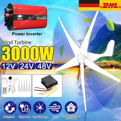 3000W 12V 24V 48V Windkraftanlage Windgenerator Turbine Windrad Controller Kit G