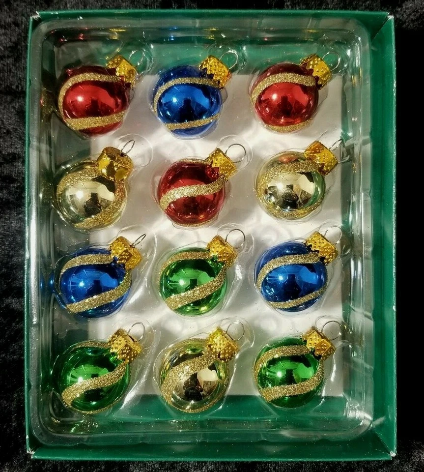  Mini adornos de vidrio Rd 25 mm con nieve, rayas o diseños de remolino dorado/12 piezas caja Foto 4 de 4