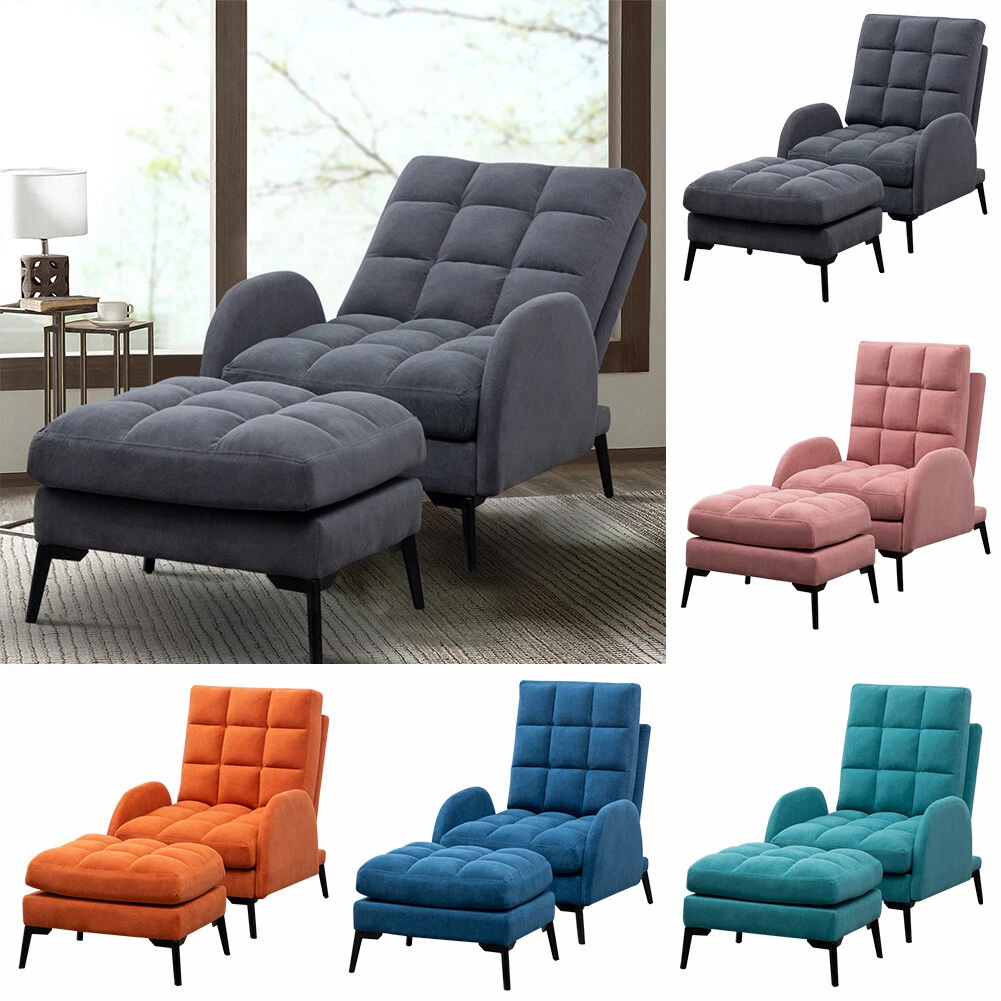 Upholstered matte velvet sleeper armchair recliner sofa lounge chair with footstool deals