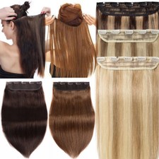 Clip in Indian 100 Remy Human Hair Extensions Full Head DIY One Piece Weft US
