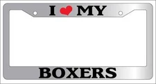 Chrome METAL License Plate Frame I HEART MY BOXERS Auto Accessory 309
