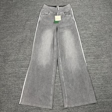 HALARA Denim High Waisted Stripe Wide Leg Flowy Washed Casual Jeans XS Gray NEW