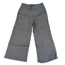 Banana Republic Linen Blend High Rise Wide Leg Cropped Pant Preppy Navy Stripe 2