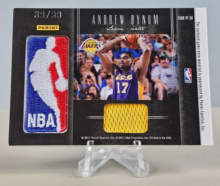 David Robinson Andrew Bynum 2010/11 Elite Black Box Dual NBA LOGOMAN Patch 39/99 view 3