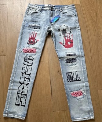 Sugarhill Graphic Faded Jeans With Distressing Brand New With Tags Size 40