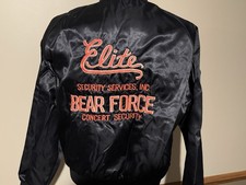 Vintage ELITE CONCERT SECURITY Mens Satin Jacket XL made in USA 80s Bear Force