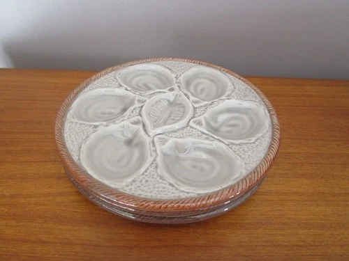 3 Oyster Plates / Shellfish with Lemon St Clement No. 4589 France