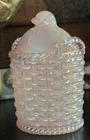 Fenton Chick Hen on Nest Iridescent Pink Glass Basket