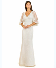 Lara White Hand Beaded Cape Sleeve Wedding Dr...