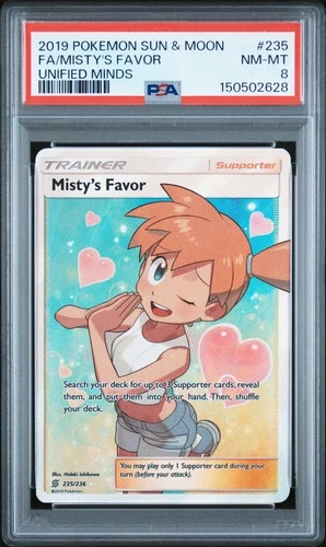 2019 POKEMON SUN & MOON UNIFIED MINDS #235 FULL ART/MISTY'S FAVOR PSA 8