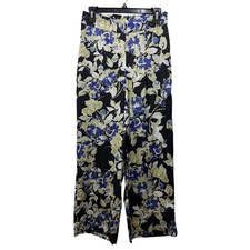 Lulus Wide Leg Pants Womens S Black Satin Floral High Waisted Dark Whimsigoth