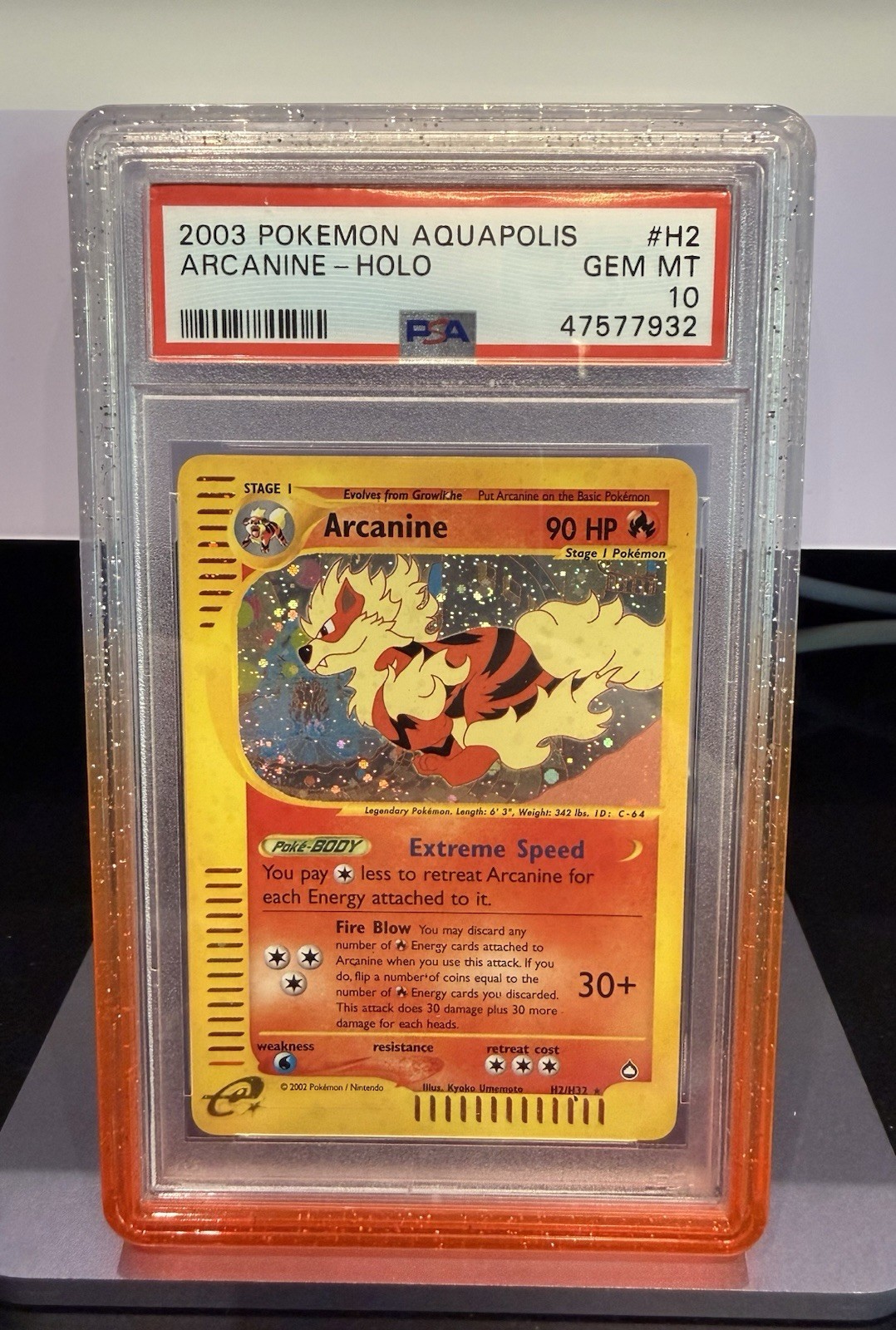 2003 Pokemon Aquapolis Arcanine Holo #H2 PSA 10  Sick Swirl 🍭💫 Pop 73 👀