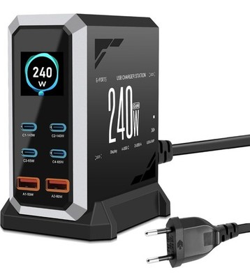 240W GaN USB-C Charger, 6-Port Fast Charging Station for Devices