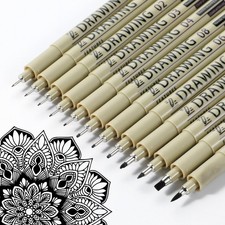 Fineliner Drawing Art Pens 12 PCS Black Micro Ink Waterproof Ultra Fine Tip