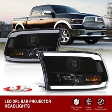 Black Led Tube Projector Head Lights Lamp For 2009-2018 Dodge Ram 1500 2500 3500