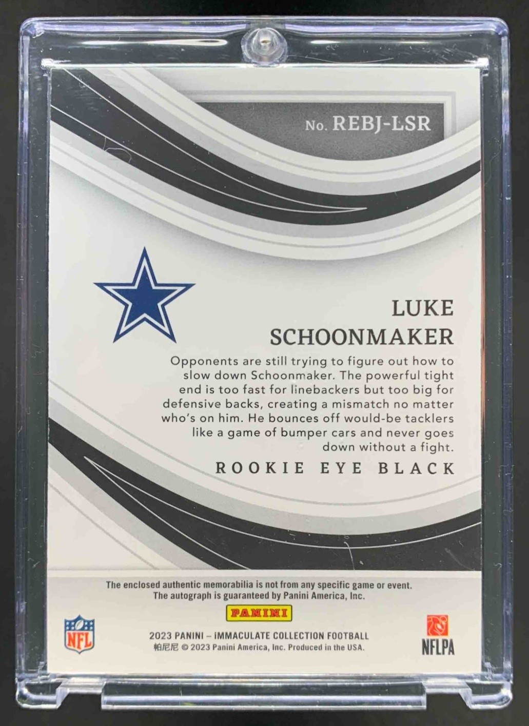 Luke Schoonmaker 2023 Panini Immaculate Rookie Eye Black Patch Auto RC /99 view 2