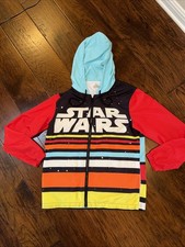 EUC Disney Parks Star Wars Retro Hooded Hoodie Windbreaker Jacket Adult Small