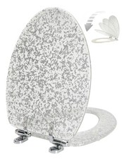 Elongated Glitter Silver Resin Toilet Seat Slow Close, Easy Install, Heavy