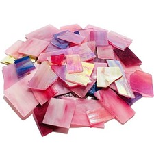 Pink and Purple Glass Mosaic Tiles, Irregular Stained Glass Scraps Sheets, Mo...