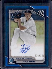 2024 Bowman Draft Gage Ziehl Chrome Auto Blue Wave Refractor 1st #/150 Yankees