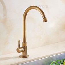 Antique Brass Kitchen Faucet Single Handle High Arc Swivel Spout Vintage SinkTap