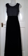 Vintage Black Velvet Slip On Long Dress Size L Belted Party Occasion Dress