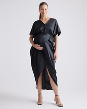 Quince Women 100% Washable Silk Maternity Dress Black L