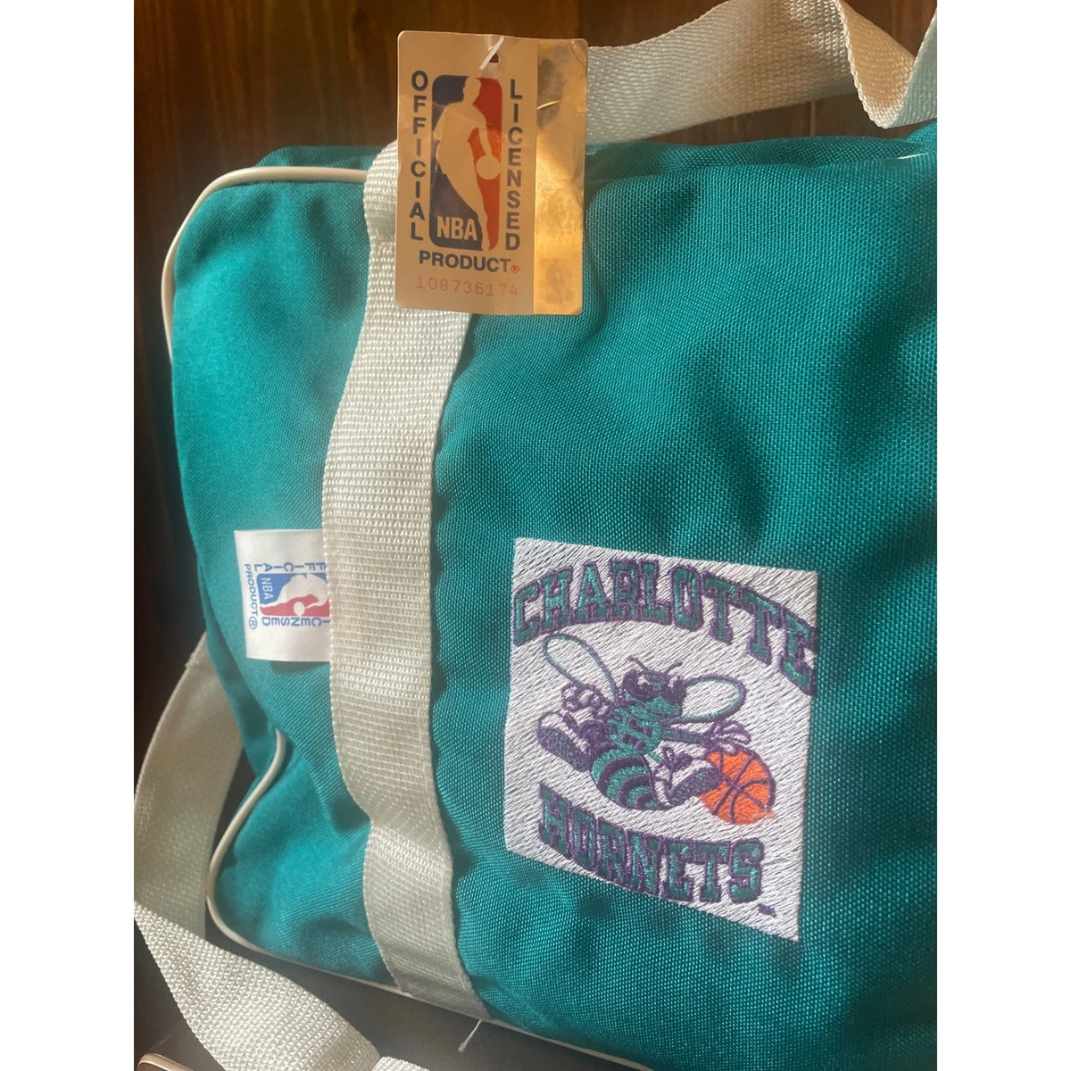 Vintage Charlotte Hornets NBA Seesack türkis Canvas Reise Sporttasche neu mit Etikett