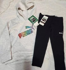 Puma Girls Hooded Sweatshirt set Gray Top Black Pants Size 24 Mo