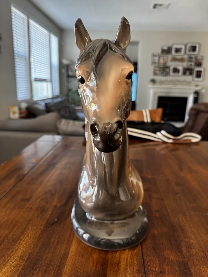 Vintage Brown & Black Horse Head Sculpted Figure 14.5" Tall w/ Artist Mark - Image 3 of 4