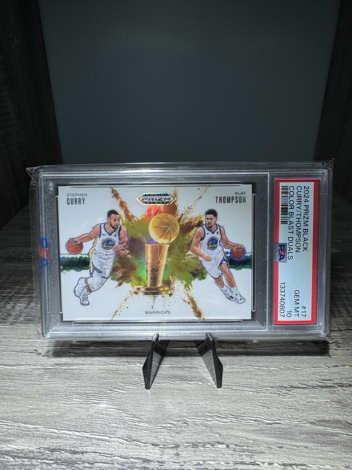 2024 PANINI PRIZM BLACK COLOR BLAST DUALS #17 KLAY THOMPSON/STEPHEN CURRY PSA 10