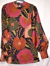 New w. Tags Farm Rio Vintage Garden Multicolor Long Sleeve Satin Tunic Top-M