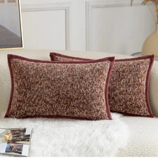 Yaertun Throw Pillow Covers 12x20 Set of 2 Soft 12" x 20" (Pack of 2) Burgundy