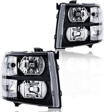 Headlights Fit 07-13 Chevy Silverado 1500 Pair Clear Lens Black Housing Clear