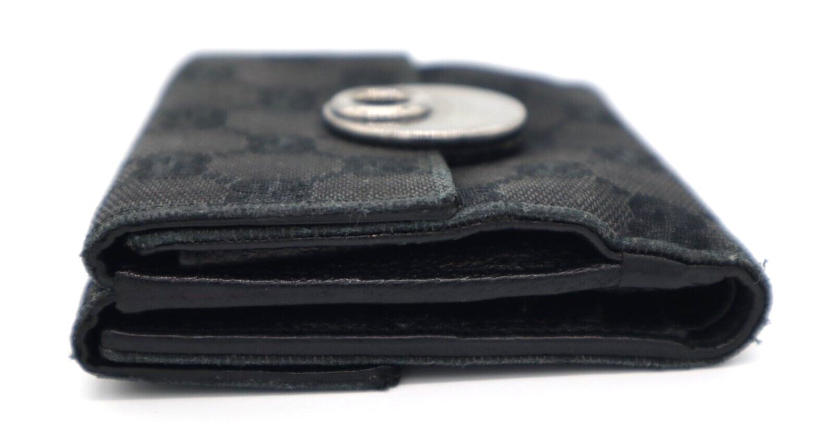 GUCCI Wallet GG Canvas Eclipse Bifold Purse Black Silver