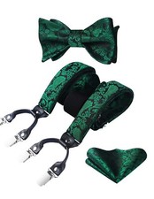 Suspenders for Men Green Suspender and Bow Tie Set Dark Green Paisley Adjusta...