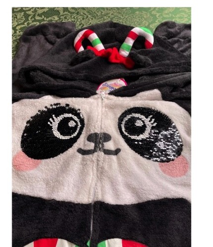 NUEVO CON ETIQUETAS 18 20 lentejuelas oso panda sudadera con capucha justicia durmiente traje unión pijama invierno pj - Imagen 4 de 7