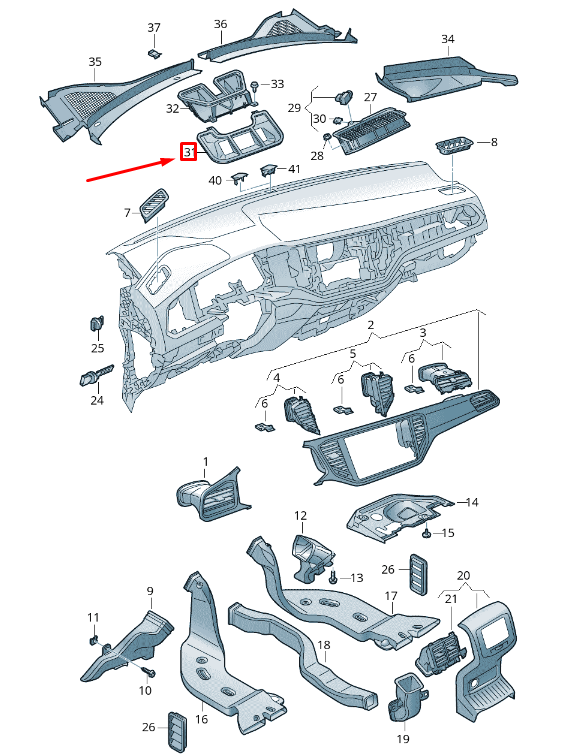 NOUVEAU TABLEAU DE BORD VOLKSWAGEN T-ROC A11 PIÈCE INTERMÉDIAIRE RHD 2GB819241