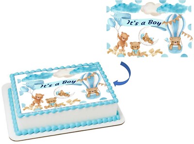 TEDDY BEAR Baby shower BOYS Image Edible cake topper decoration Bear ...