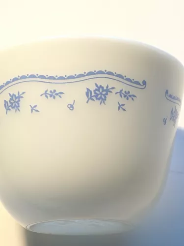 Vintage Pyrex Morning Blue Floral Coffee Tea Mug Cup Milk Glass