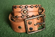 Vintage BUCKLE BKE Cognac Brown Leather Studded O-Ring Belt Men's Sz. L (36-38)